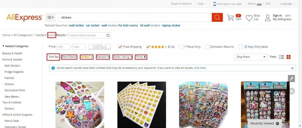 Filtering AliExpress search results.