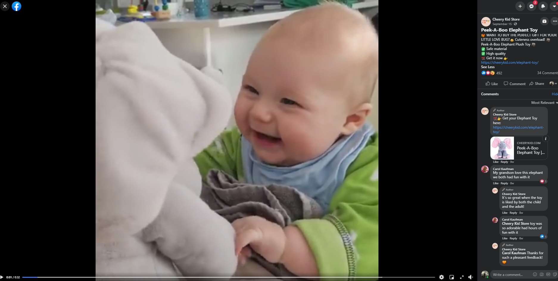 A video of a smiling baby used as a Facebook ad