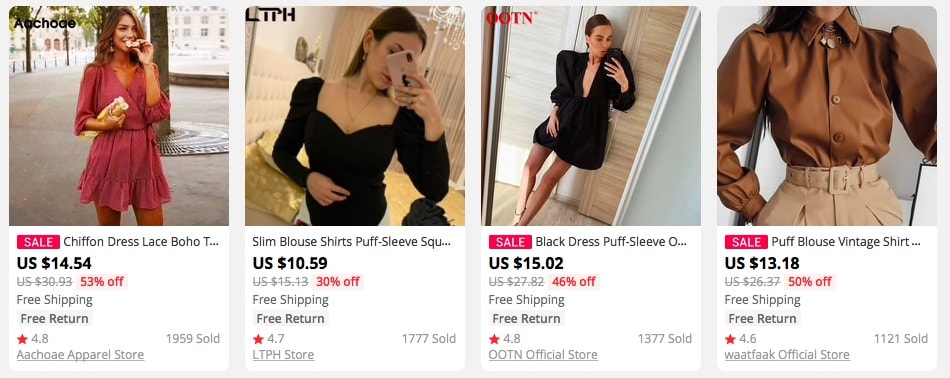 a picture showing puffy sleeve clothing as trending products to sell
