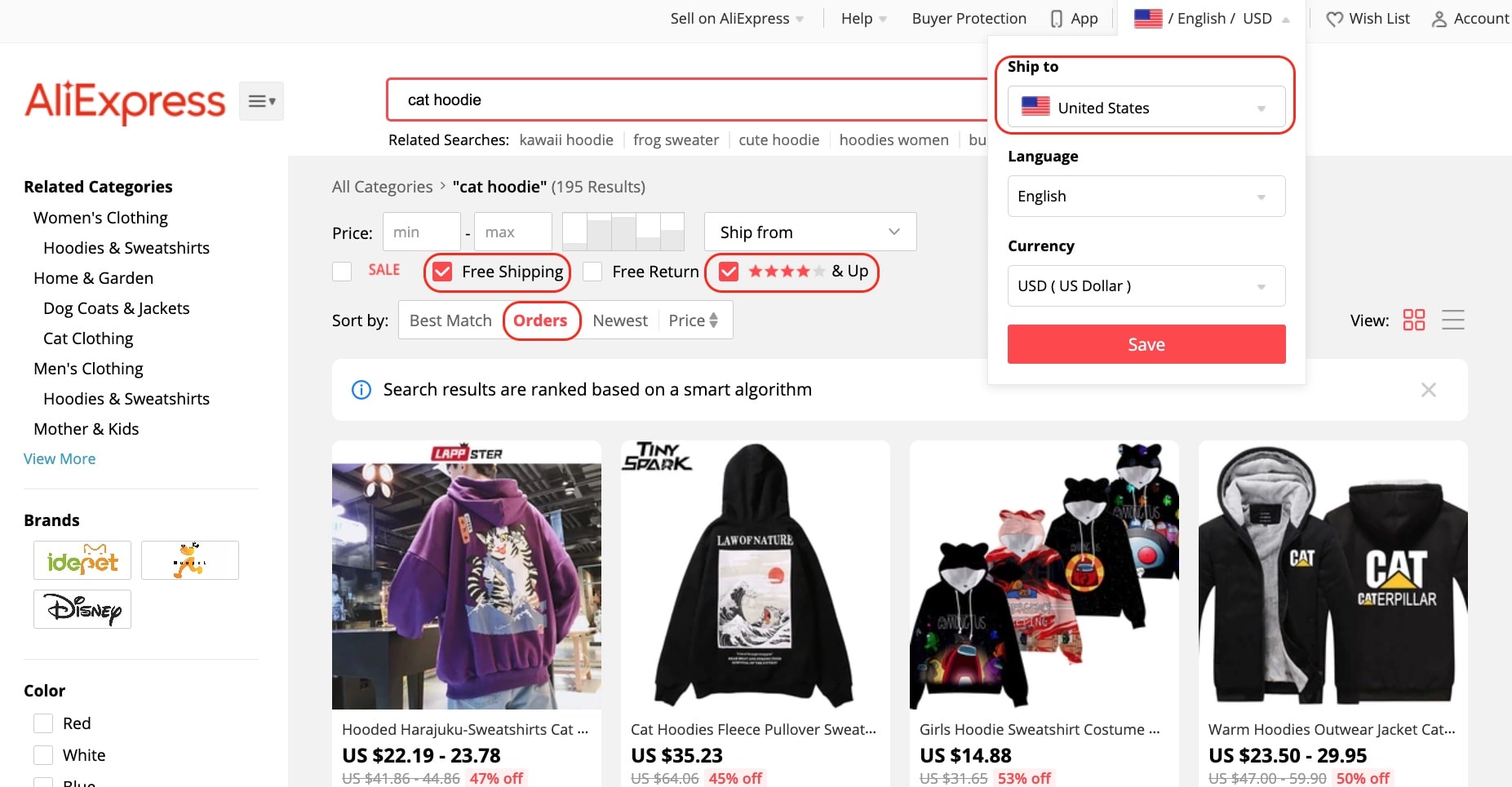 a picture showing how to search for product ideas on aliexpress