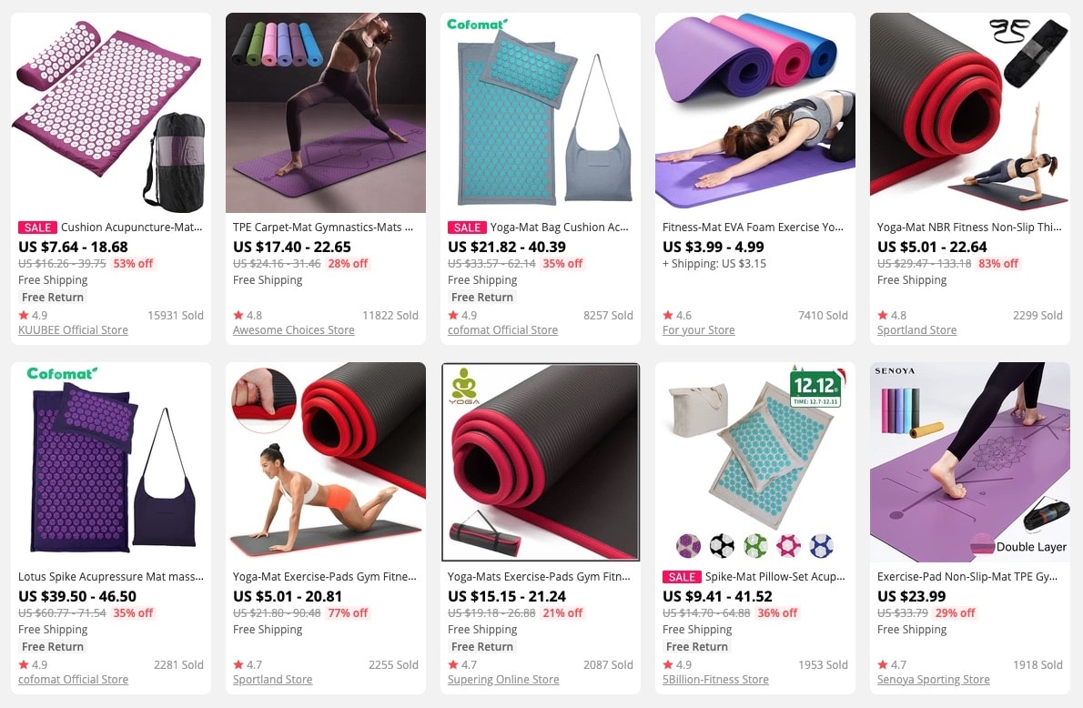 a picture showing yoga mats as trending products to sell online