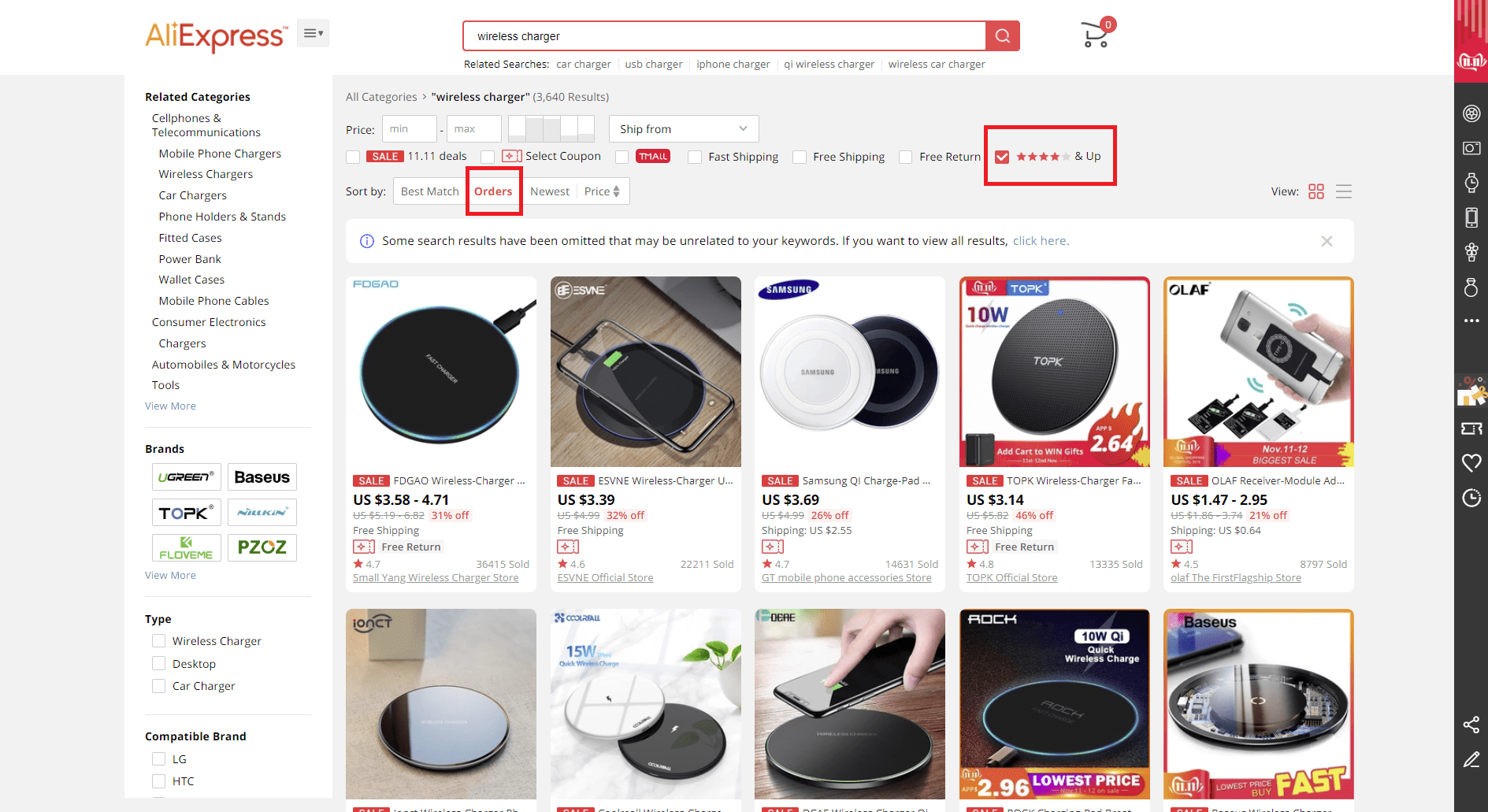 a screenshot of AliExpress page with wireless chargers